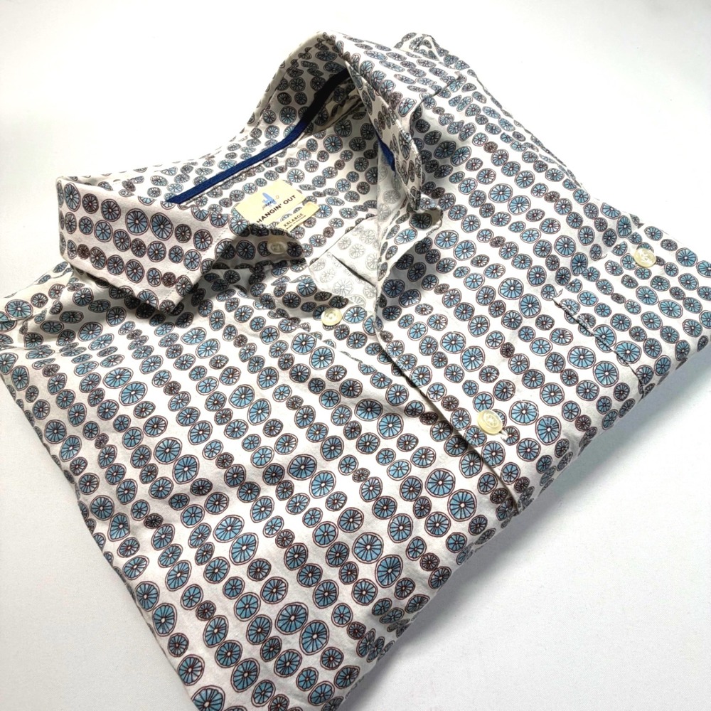 Johnnie-O Hangin Out Shirt XXL‎ Blue Print Button Up Cotton